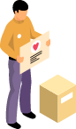 Ilustración de hombre con caja de ayuda