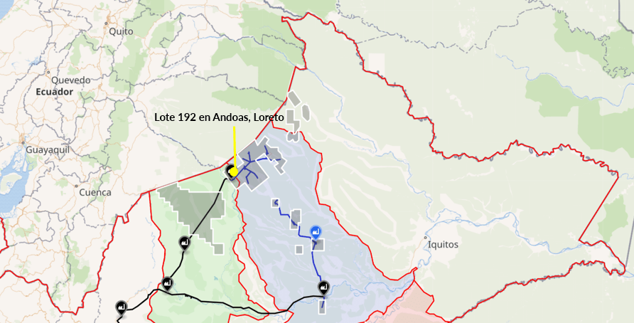 Mapa de Andoas en la zona de Amazonas en Loreto